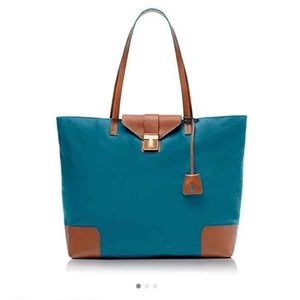Tory Burch blue and brown leather tote